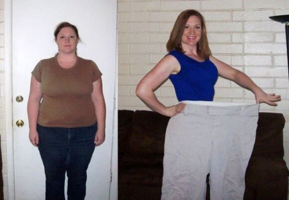 Mujer antes y después de hacer dieta. 